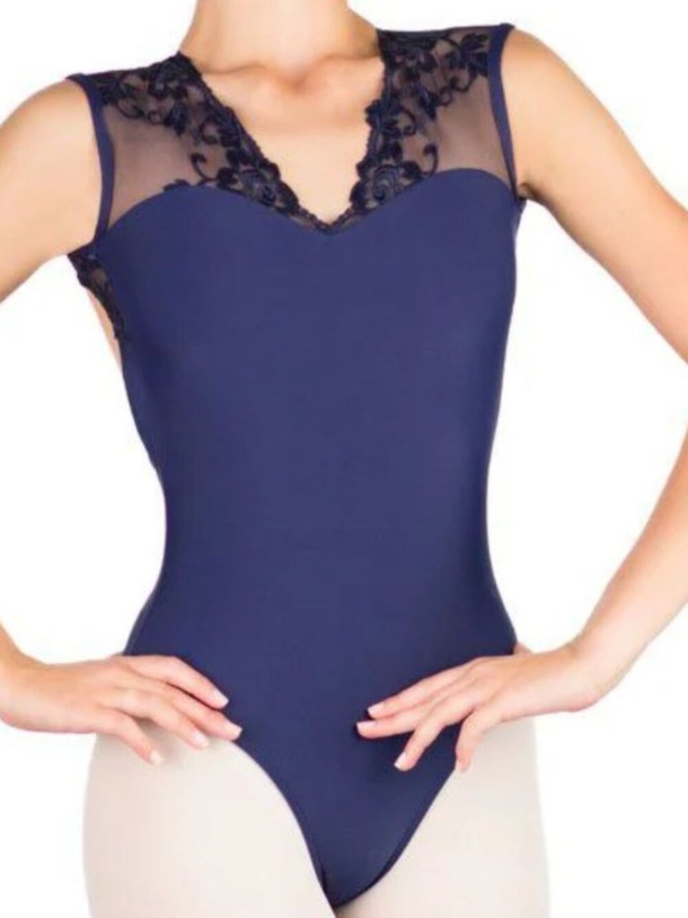 Ballet Rosa Womens Lace Back Leotard Navy Blue Size XS